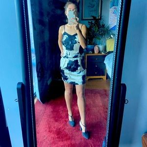 Luv Monaco silk slip dress b&w floral watercolor